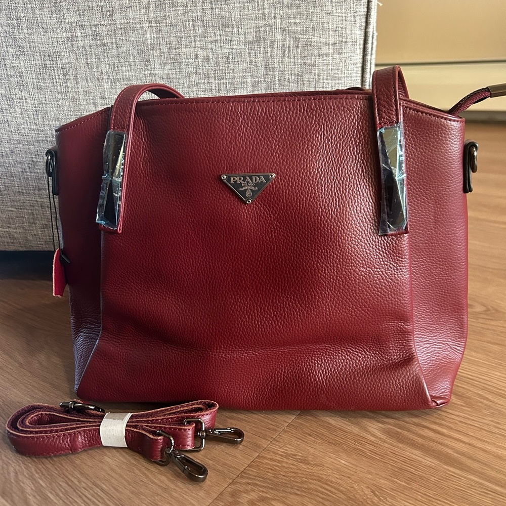 FAUX Prada Burgundy Leather Tote Bag